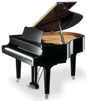 A "baby grand" piano, with the lid up.  Most pianos are about 150 cm wide.  Baby grands such as this are about as long as they are wide, but a concert grand can measure up to 3 m perpedicular to its keyboard.