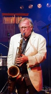 The jazz saxophonist Klaus Doldinger playing the tenor sax.